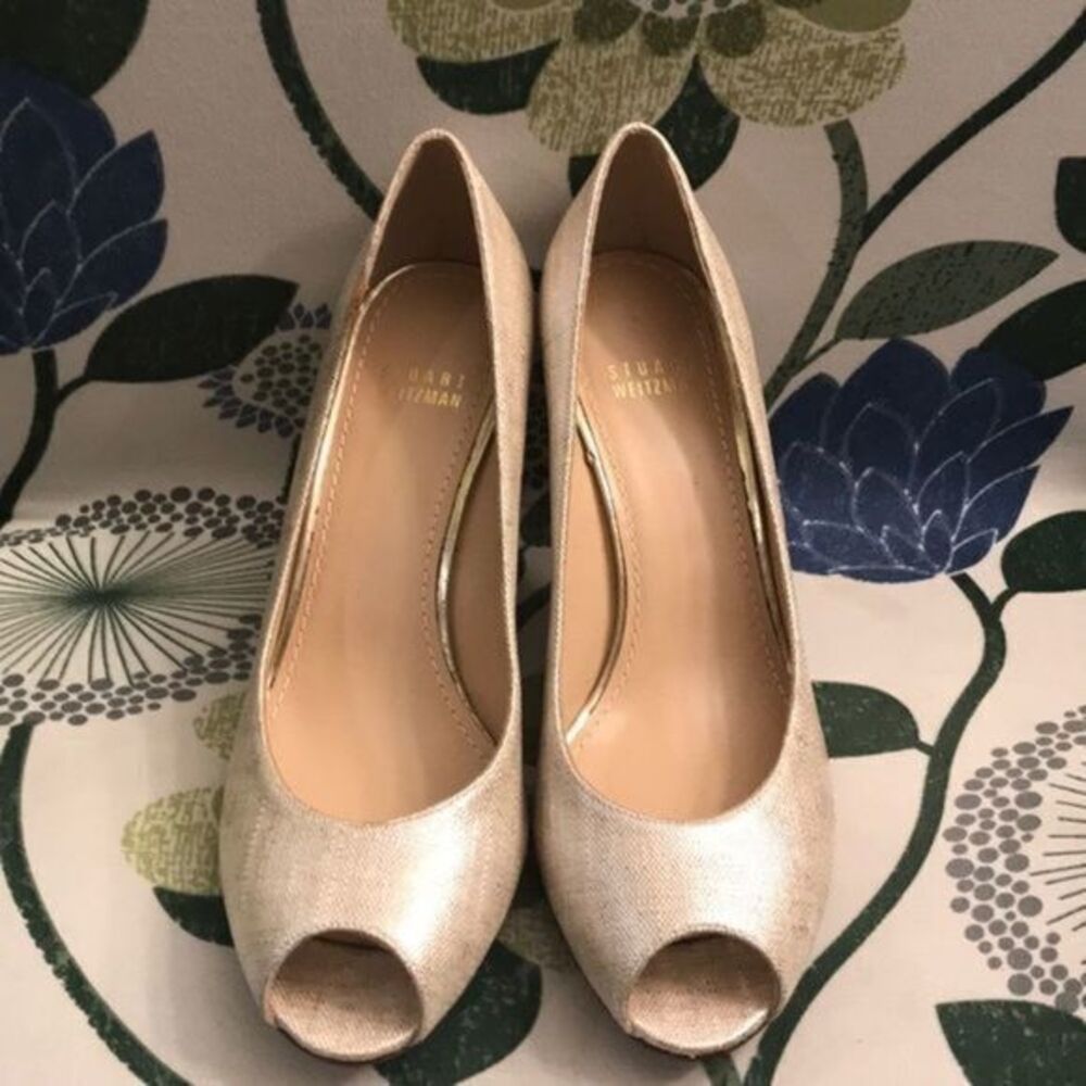 Stuart Weitzman Beige Gold Wooden Stiletto…